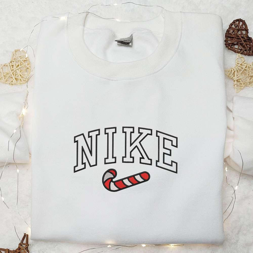 Candy Cane x Nike Embroidered Shirt Christmas Embroidered Hoodie Best Gifts For Family