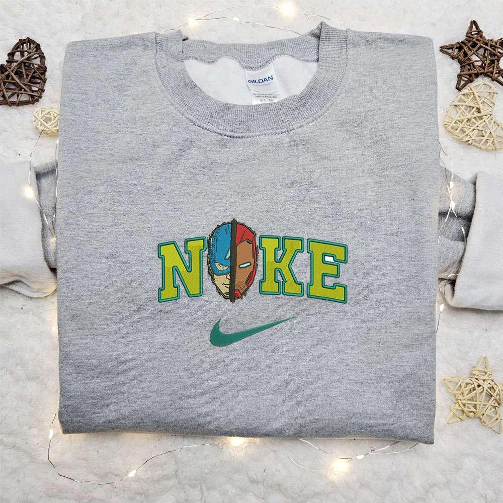 Captain America And Iron Man x Nike Embroidered Shirt Marvel Superhero Movie Embroidered Hoodie Best Gift Idea
