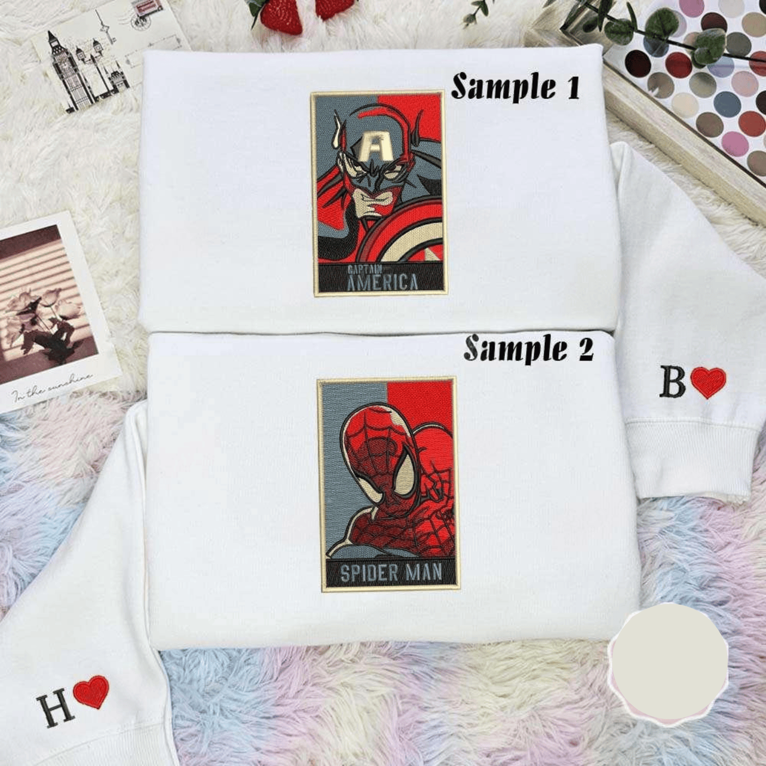 Captain America And Spiderman Marvel Movie Superhero Embroidered Couples Shirts