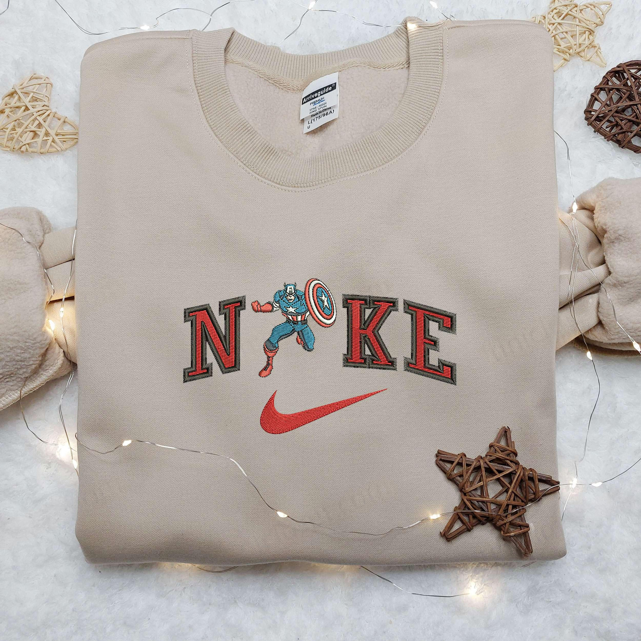 Captain America x Nike Embroidered Shirt Custom Nike Embroidered Shirt Marvel Movie Embroidered
