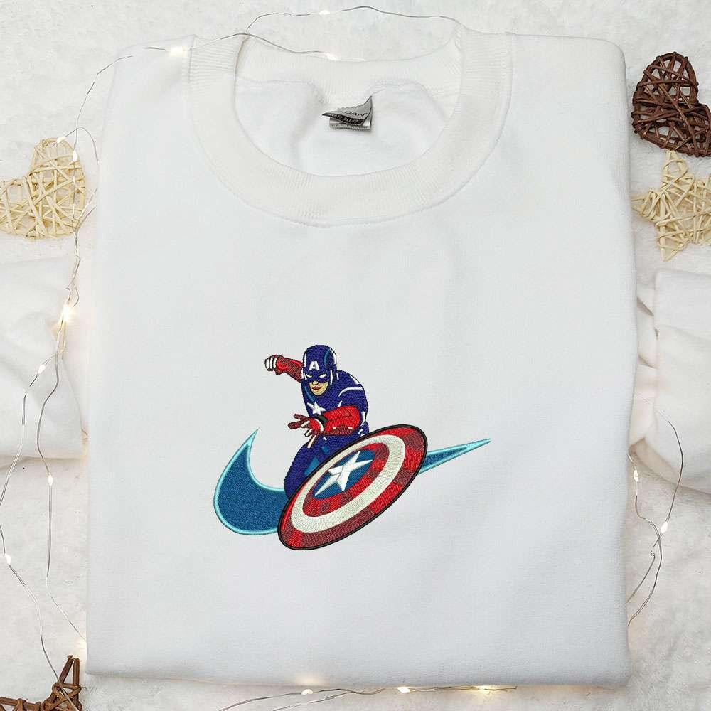 Captain America x Nike Embroidered Shirt Marvel Superhero Embroidered Hoodie Best Gift Ideas