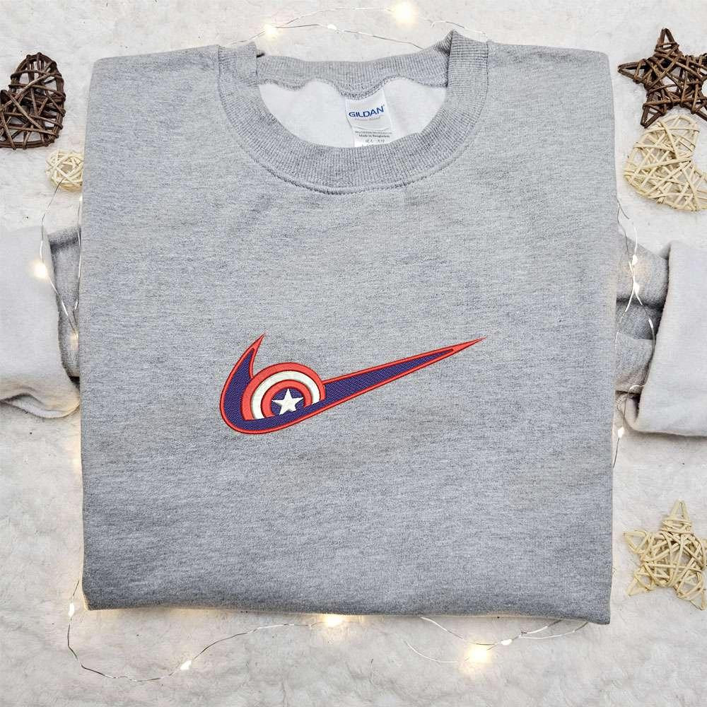 Captain America x Swoosh Movie Embroidered Hoodie Marvel Comics Embroidered Shirt Best Gift Ideas for Family