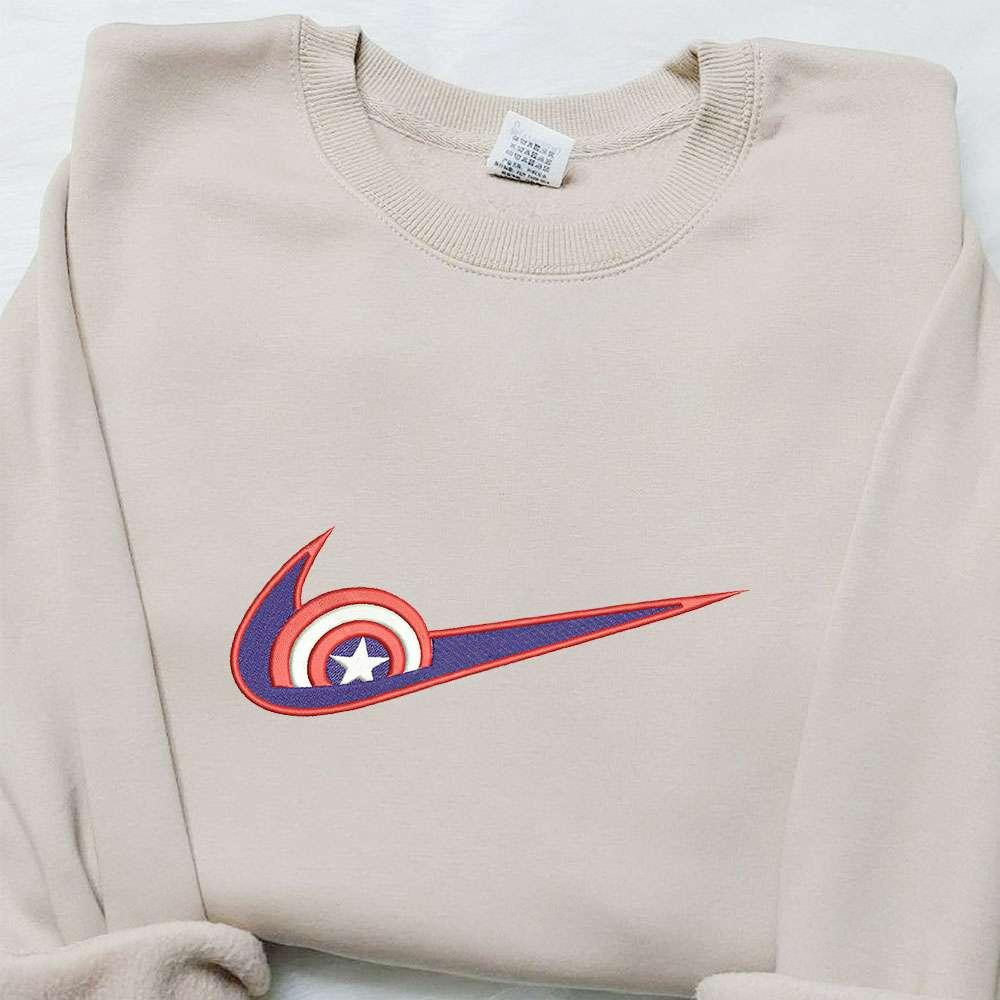 Captain America x Swoosh Movie Embroidered Sweatshirt Marvel Universe Embroidered Hoodie Best Birthday Gift for Family