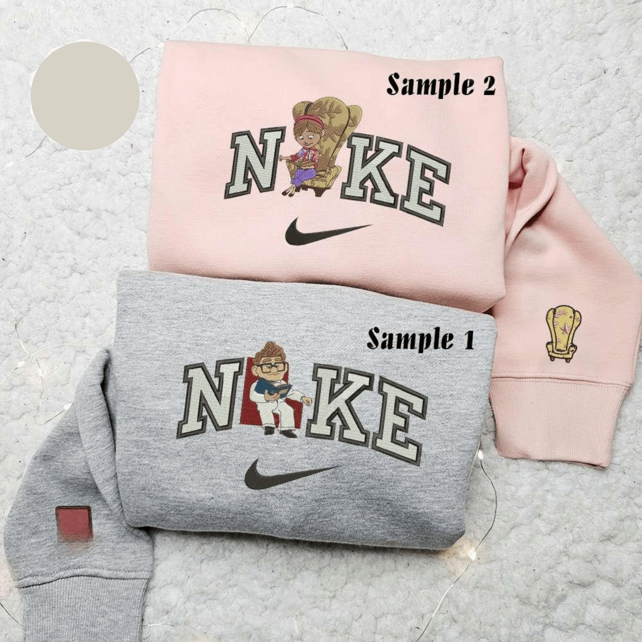 Carl And Ellie Reading x Nike Couple Embroidered Shirt Disney Pixar Up Embroidered Hoodie Valentines Day Embroidered Sweatshirt