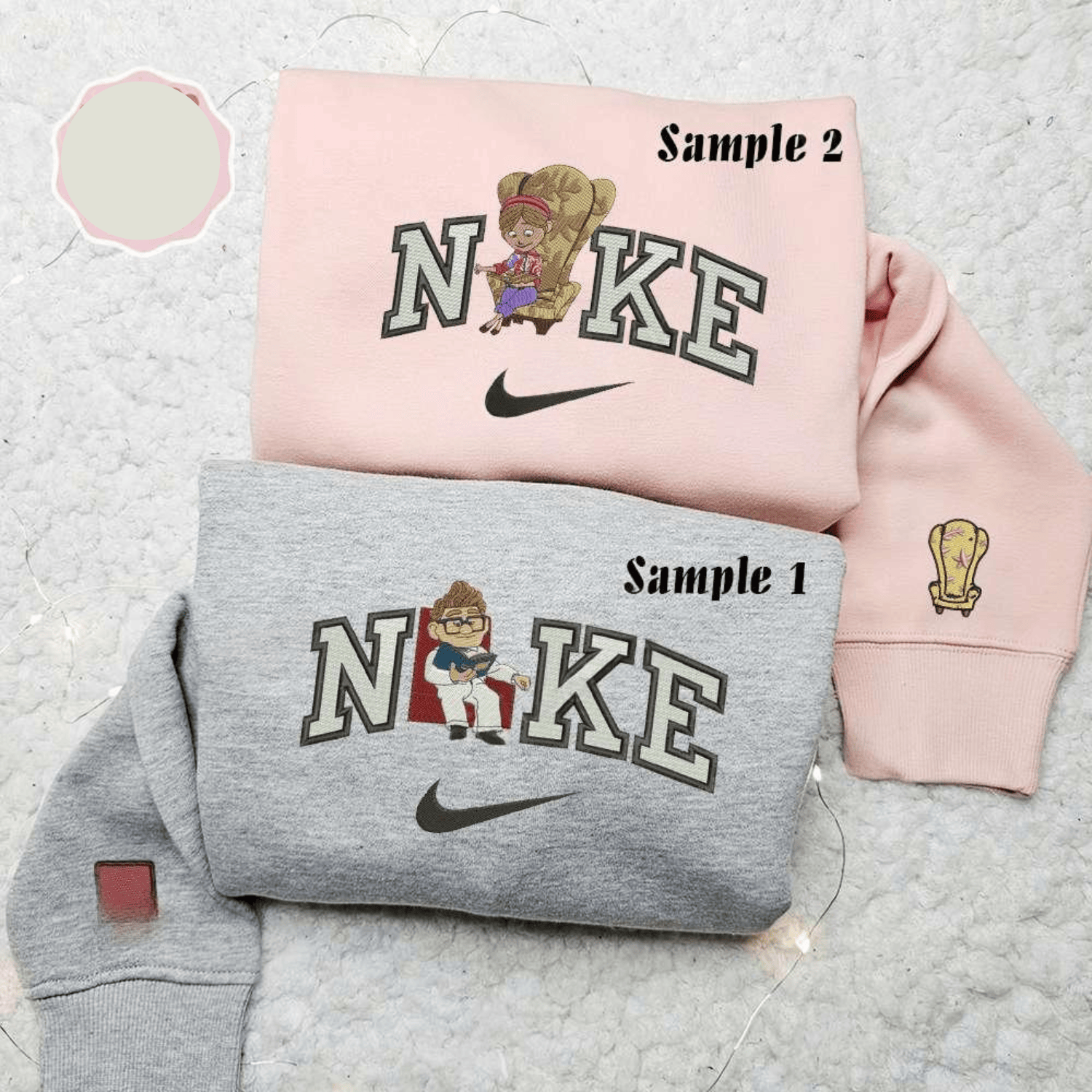 Carl And Ellie Reading X Nike Couple Embroidered Shirt Disney Pixar Up Valentines Day Embroidered Sweatshirt