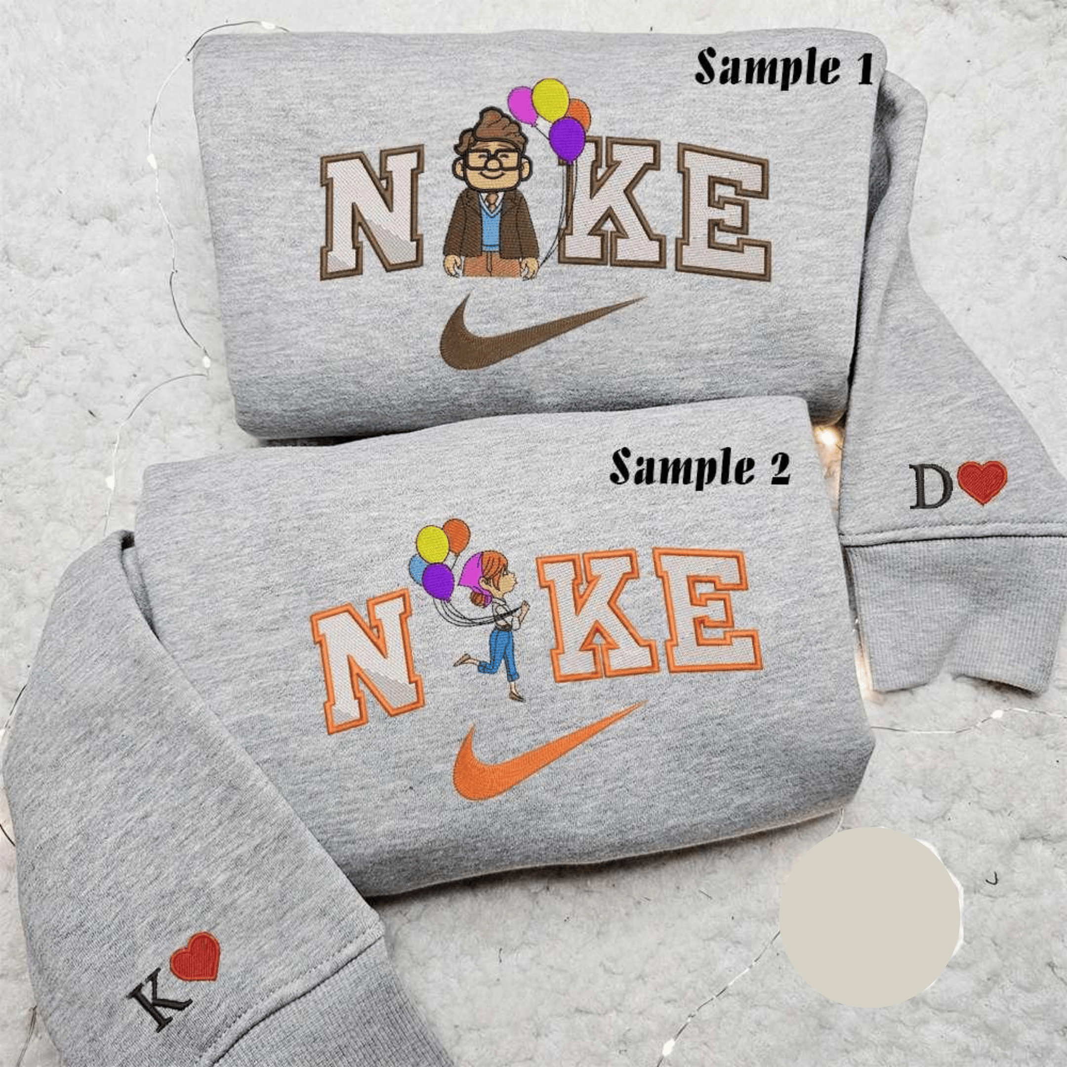 Carl And Ellie x Nike Couple Embroidered Shirt Disney Pixar Up Embroidered Hoodie Valentines Day Embroidered Sweatshirt