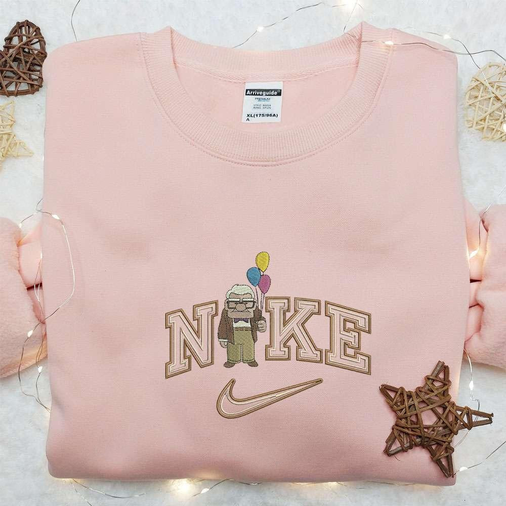 Carl With Balloons x Nike Embroidered Sweatshirt Disney Pixar Up Embroidered Hoodie Cartoon Embroidered Shirt