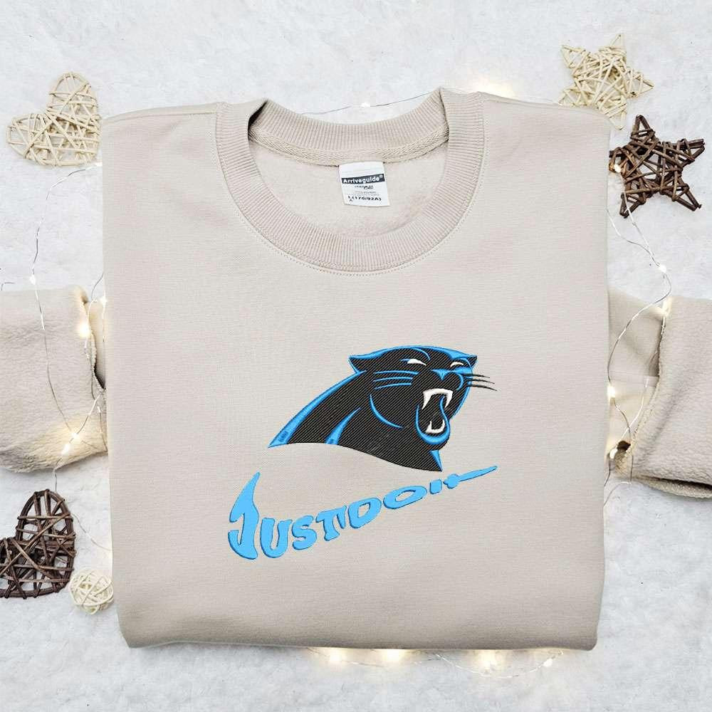 Carolina Panthers Just Do It x Nike Swoosh Embroidered Shirt NFL Sports Embroidered Hoodie Best Gift Idea