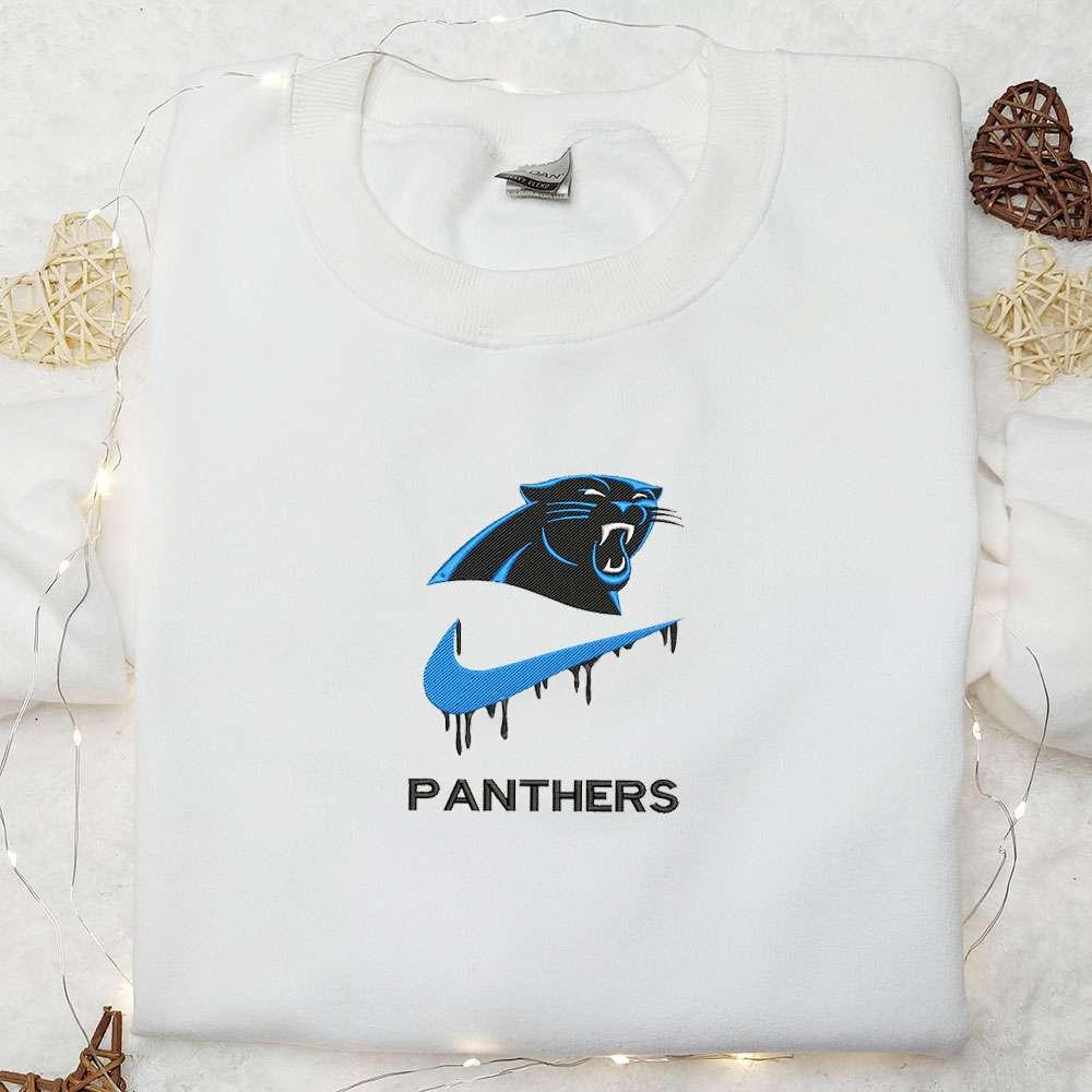 Carolina Panthers x Nike Swoosh Drip Embroidered Shirt NFL Sports Embroidered Hoodie Best Gift Idea