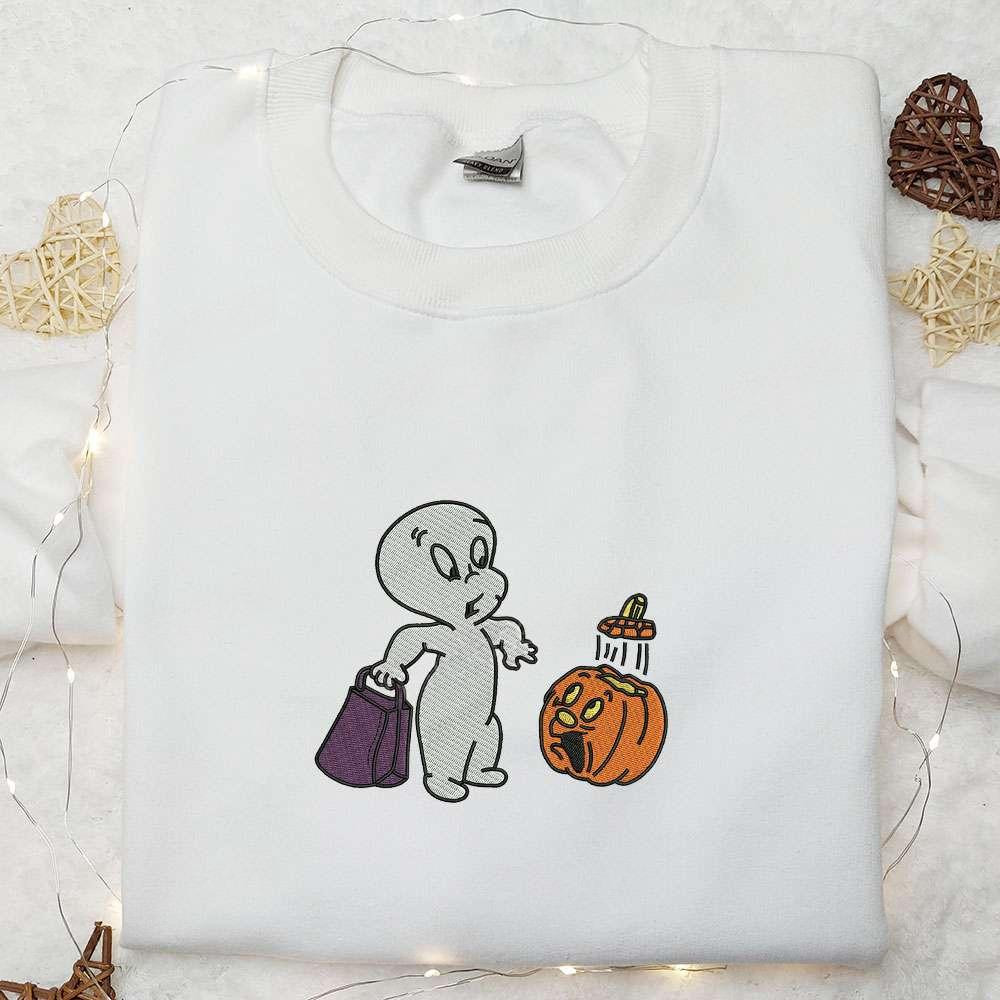 Casper Ghost Halloween Pumpkin Embroidered Shirt Halloween Embroidered Shirt Best Halloween Gifts