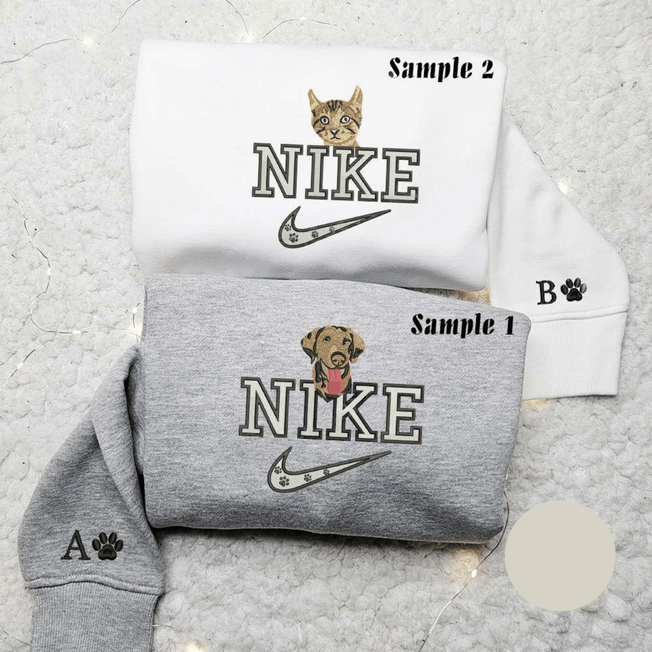 Cat And Dog Pet x Nike Couple Embroidered Shirt Animal Embroidered Hoodie Nike Inspired Embroidered Sweatshirt