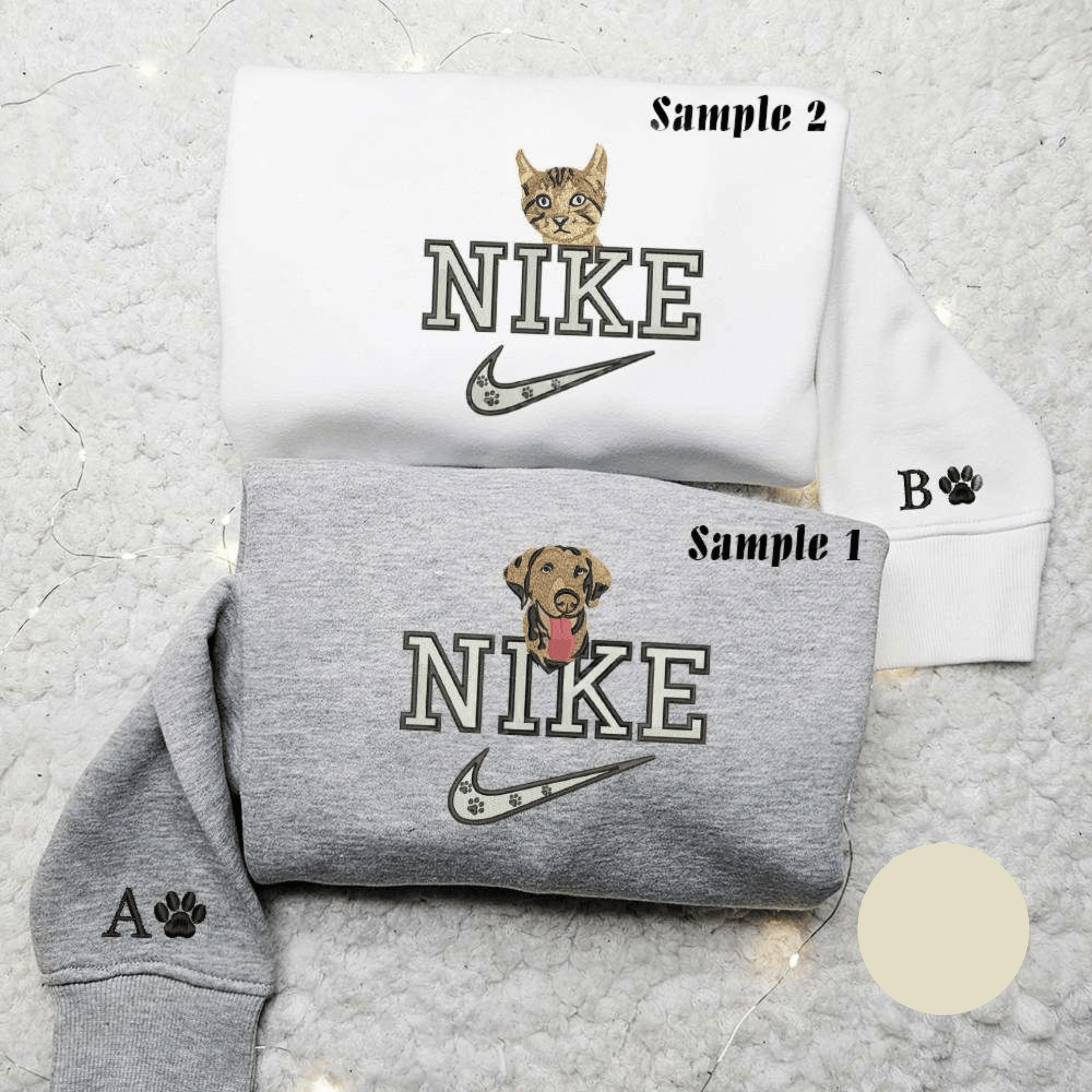 Cat And Dog Pet x Nike Couple Embroidered Shirt Animal Embroidered Hoodie Nike Inspired Embroidered Sweatshirt