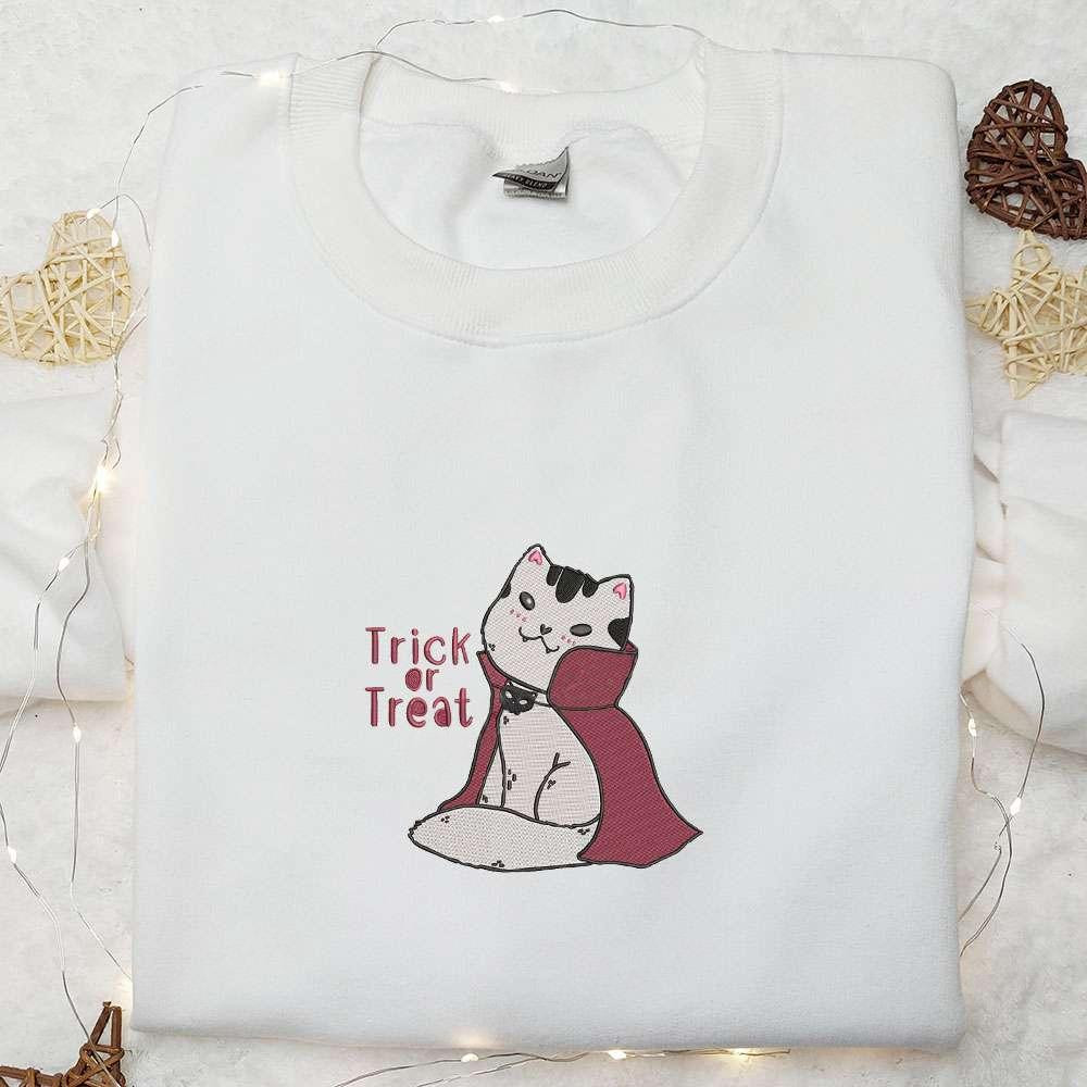 Cat Vampire Costume Trick Or Treat Embroidered Shirt Halloween Embroidered Shirt Best Halloween Gifts