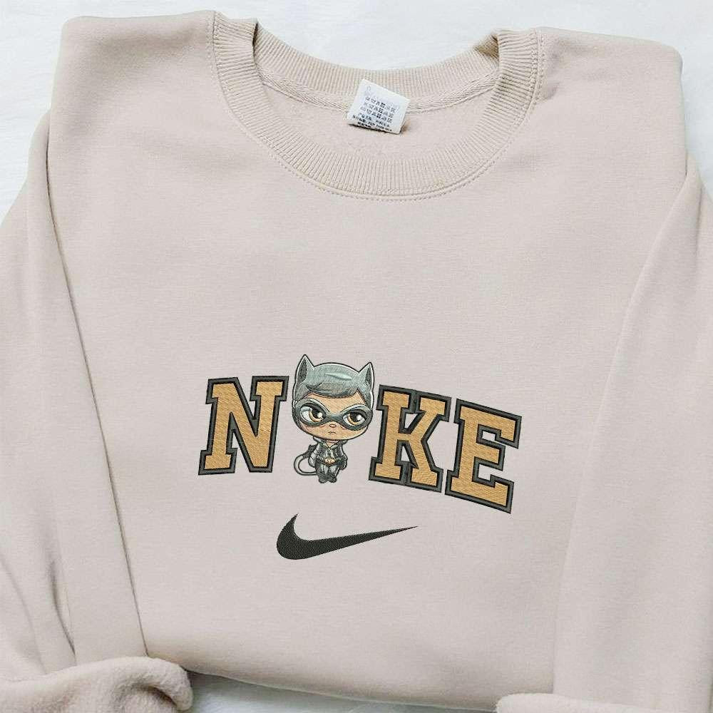 Cat Woman Chibi x Nike Embroidered Shirt Superhero Movie Embroidered Hoodie Best Gift Ideas For Family