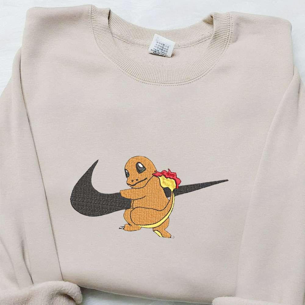 Chamander Pokemon X Swoosh Anime Embroidered Hoodie Cool Anime Clothing Best Gift Ideas For Family 1 , Anime Embroidered T-shirt Sweatshirt Hoodie, Inspired Anime Movie, Best Gift for Anime Fans