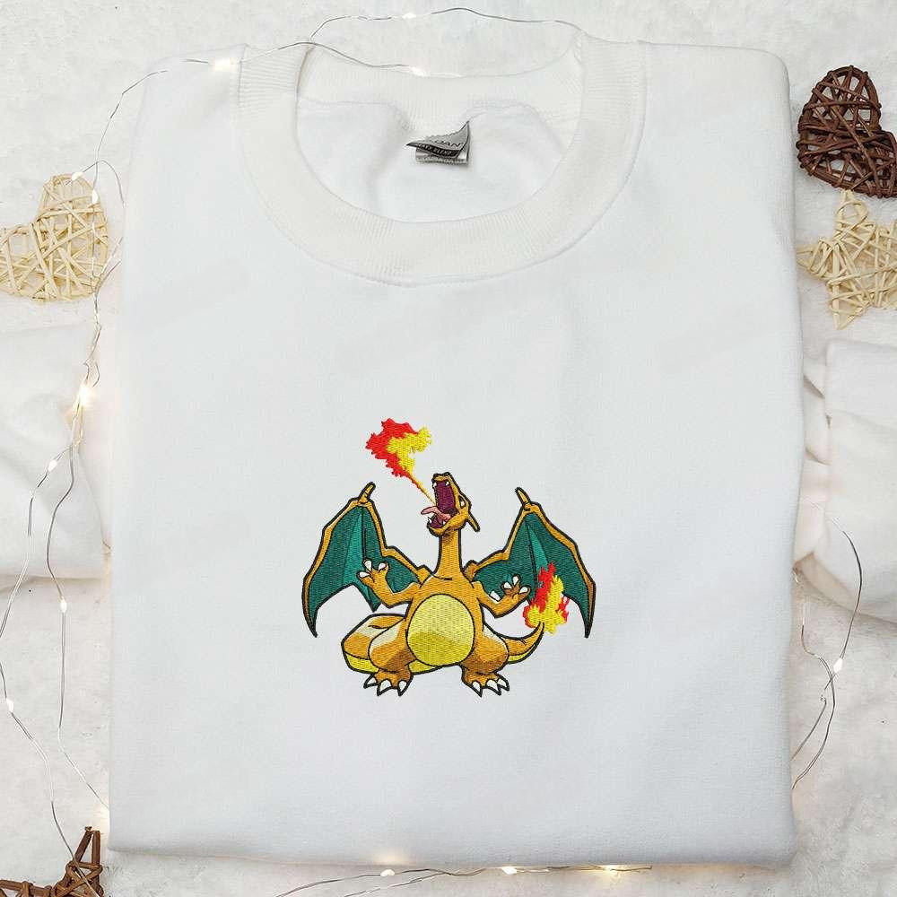 Charizard Fire Embroidered Shirt Pokemon Anime Embroidered Hoodie Best Gift Idea 1 , Anime Embroidered T-shirt Sweatshirt Hoodie, Inspired Anime Movie, Best Gift for Anime Fans