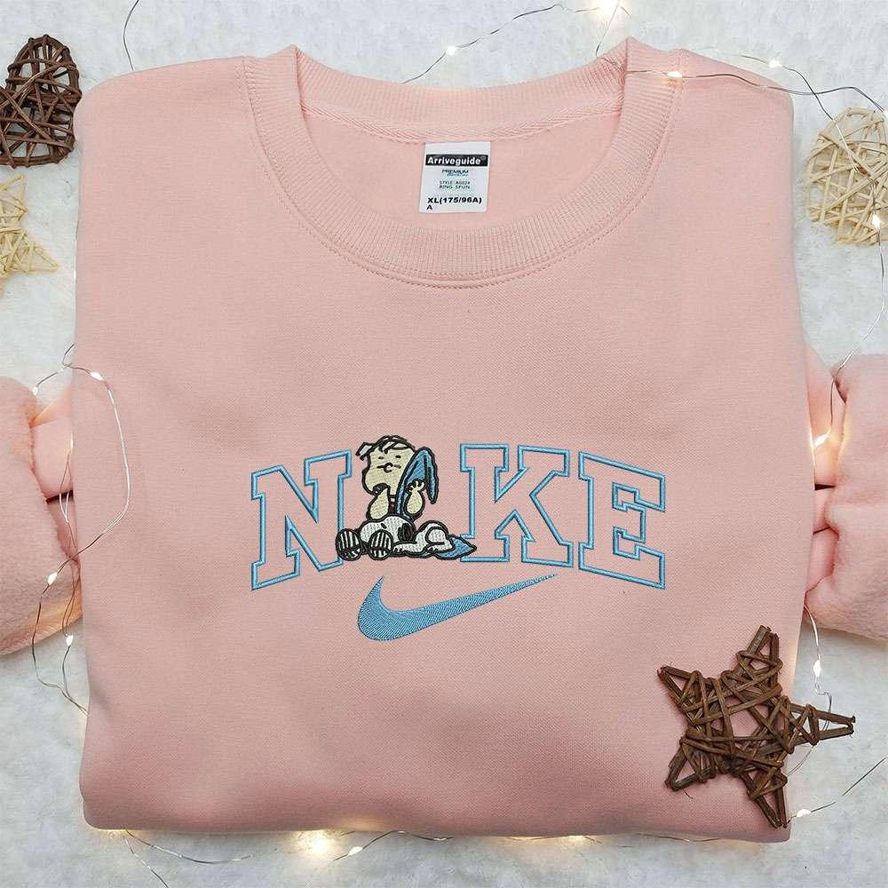 Charlie Brown and Snoopy x Nike Embroidered Sweatshirt Peanuts Cartoon Embroidered Shirt Nike Inspired Embroidered Shirt