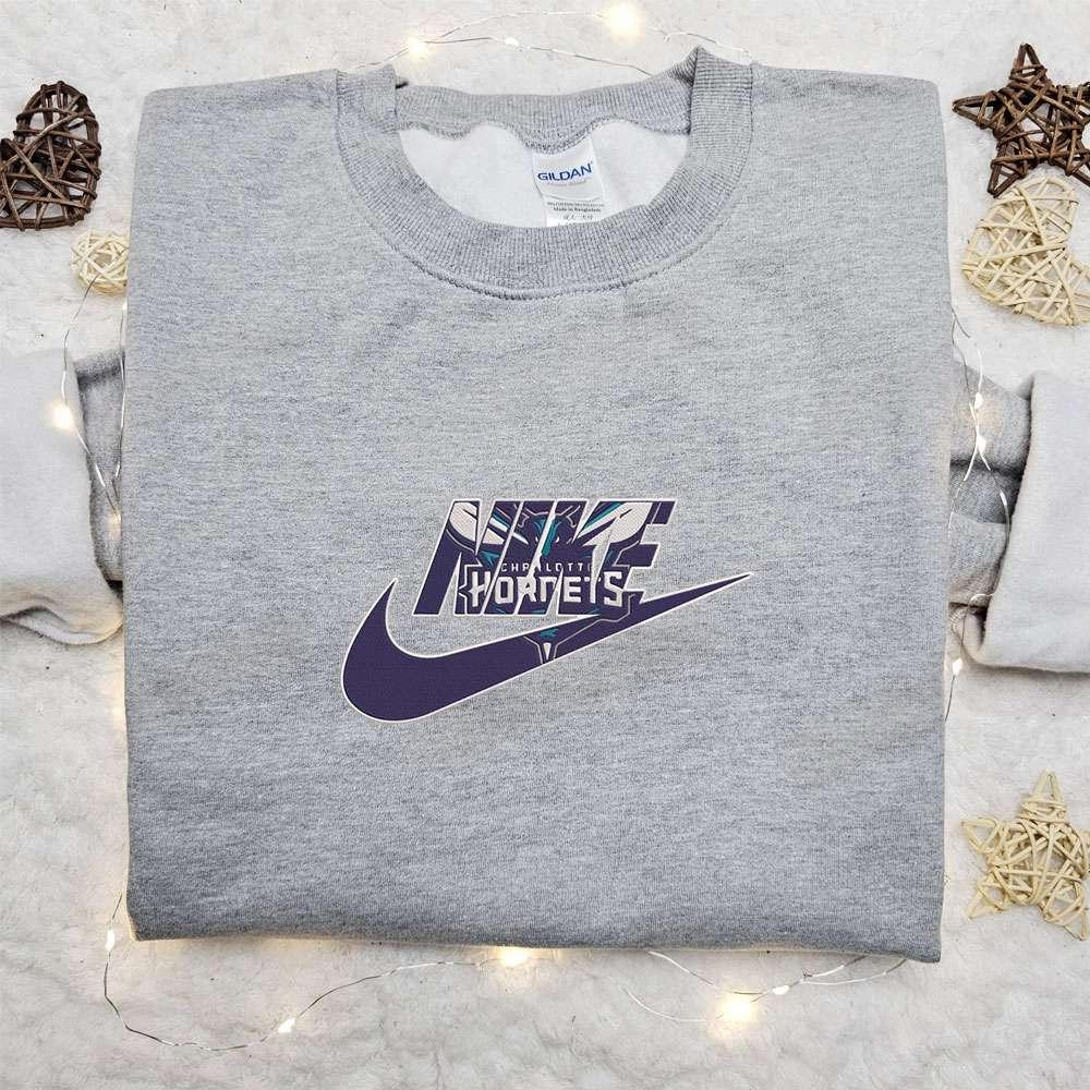 Charlotte Hornets x Nike Embroidered Shirt NBA Sports Embroidered Hoodie Nike Inspired Embroidered T Shirt