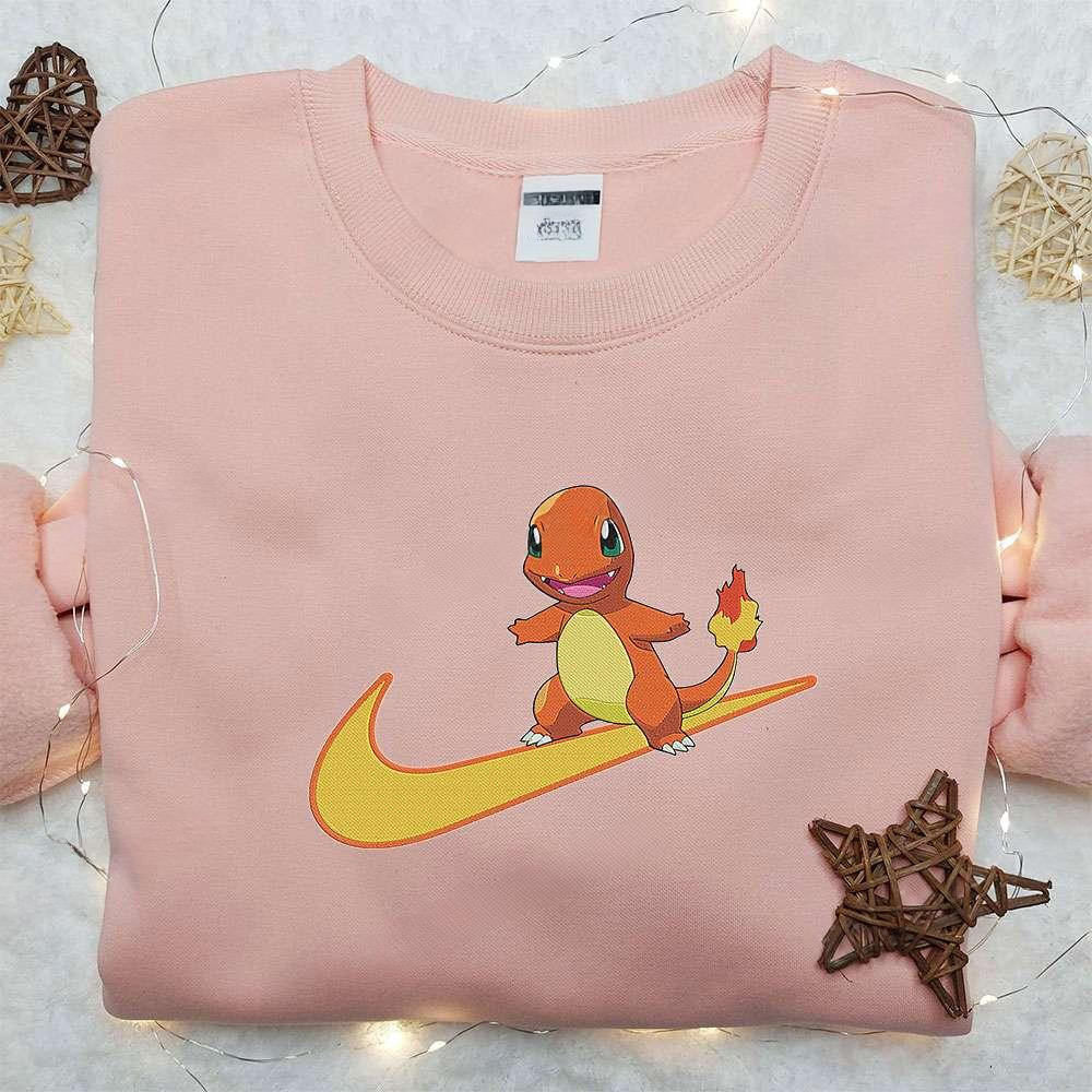 Charmander X Nike Swoosh Anime , Anime Embroidered T-shirt Sweatshirt Hoodie, Inspired Anime Movie, Best Gift for Anime Fans