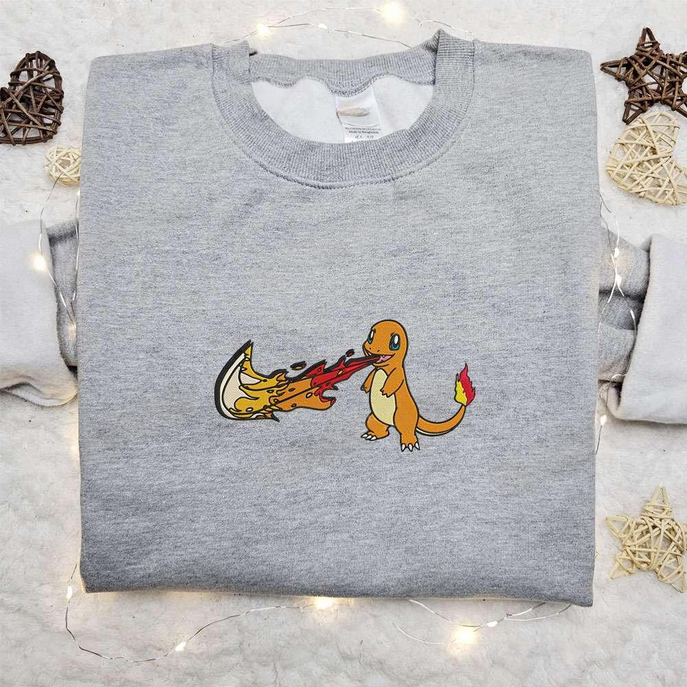 Charmander X Nike Swoosh , Anime Embroidered T-shirt Sweatshirt Hoodie, Inspired Anime Movie, Best Gift for Anime Fans