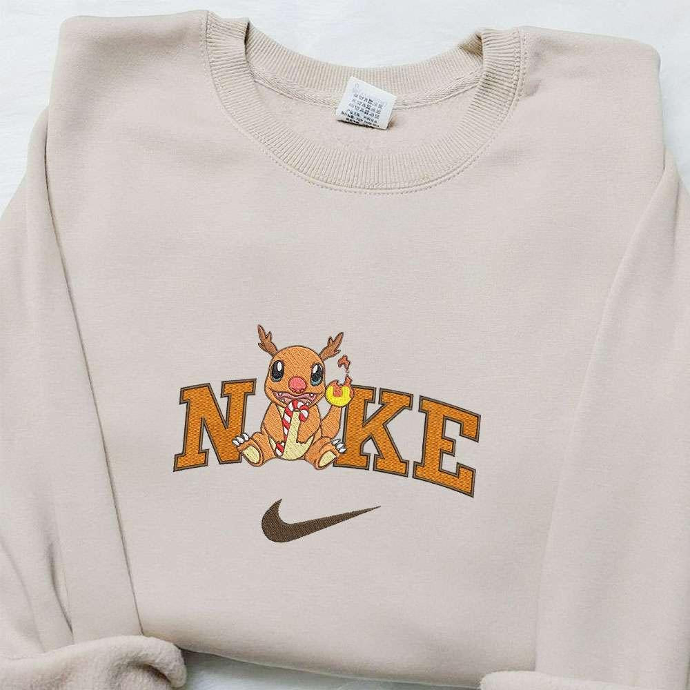 Charmander Xmas x Nike Christmas Embroidered Sweatshirt Cartoon Christmas Embroidered Shirt Best Christmas Gift Ideas