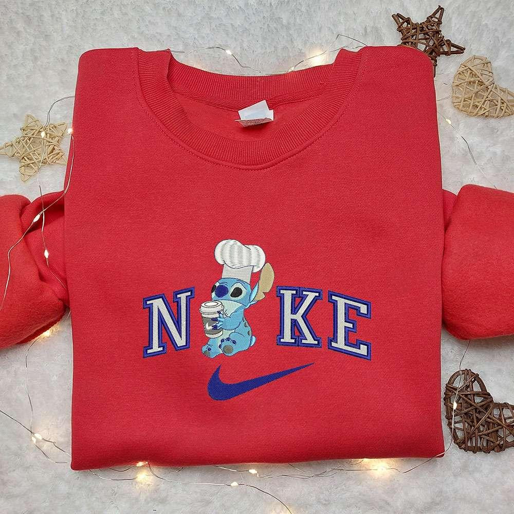 Chef Stitch x Nike Embroidered Sweatshirt Lilo and Stitch Cartoon Embroidered Shirt Nike Inspired Embroidered Shirt