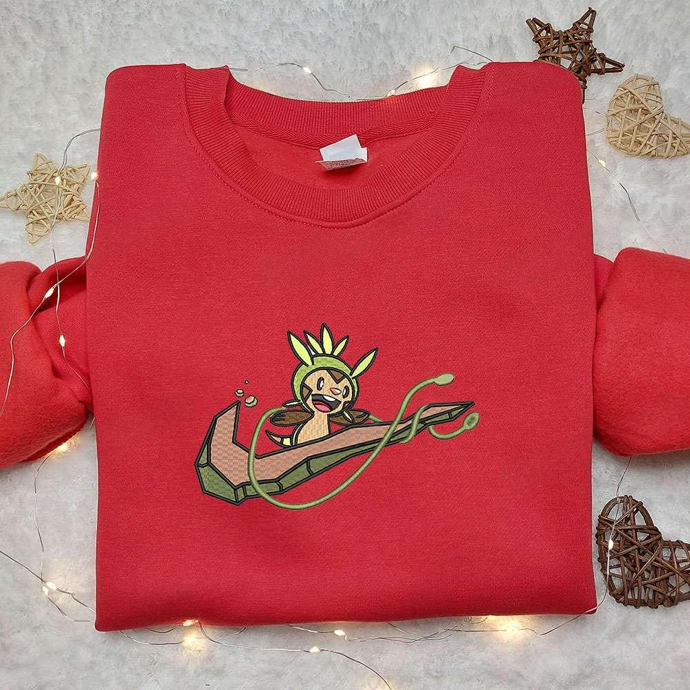 Chespin x Nike Anime Embroidered Sweatshirt Pokemon Embroidered Shirt Nike Inspired Embroidered Shirt