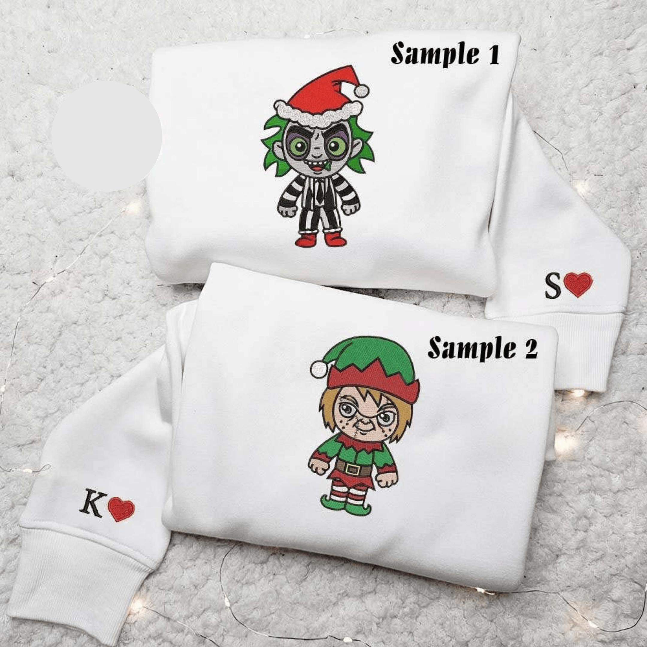 Chibi Beetlejuice And Chucky Horror Christmas Halloween Embroidered Couples Shirts