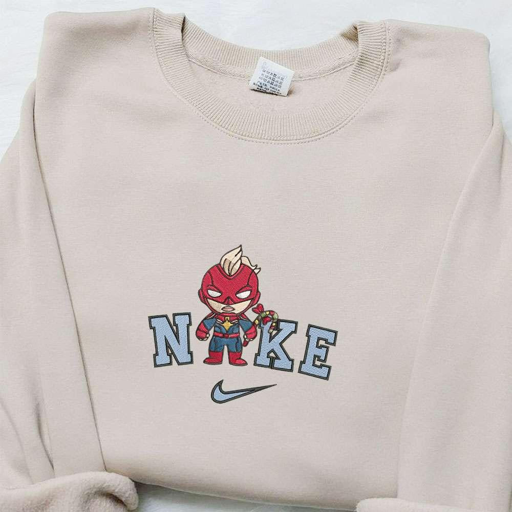 Chibi Captain America x Nike Christmas Embroidered Sweatshirt Cartoon Christmas Embroidered Shirt Best Christmas Gift Ideas