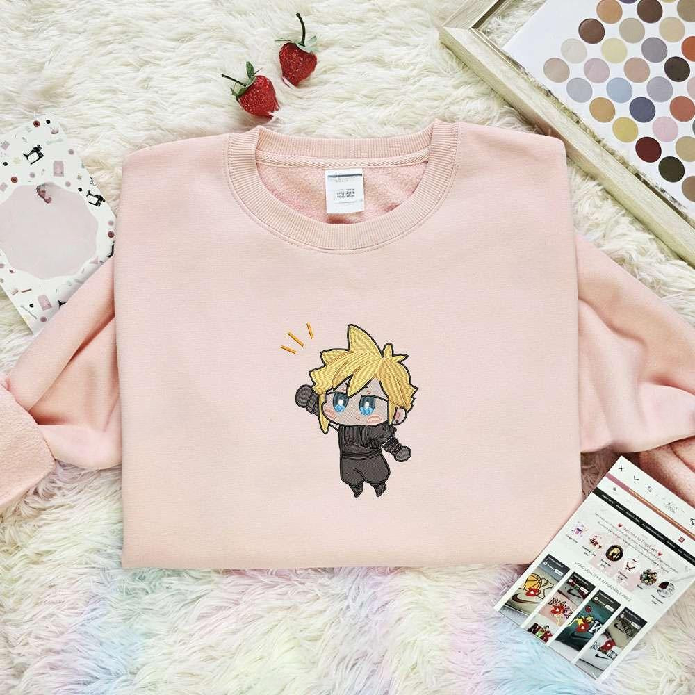 Chibi Cloud Strife Final Fantasy Video Game Characters Embroidered Shirt