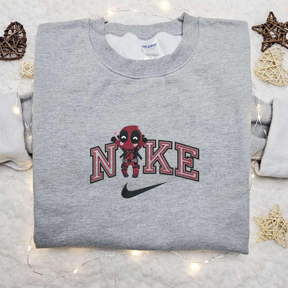 Chibi Deadpool x Nike Embroidered Shirt Marvel Superhero Movie Embroidered Hoodie Best Gift For Boys