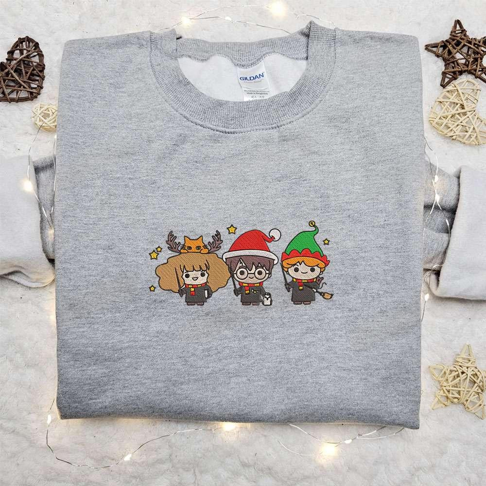 Chibi Harry Potter Hermionie Christmas Embroidered Sweatshirt Cartoon Merry Christmas Embroidered Shirt Best Christmas Day Gift Ideas