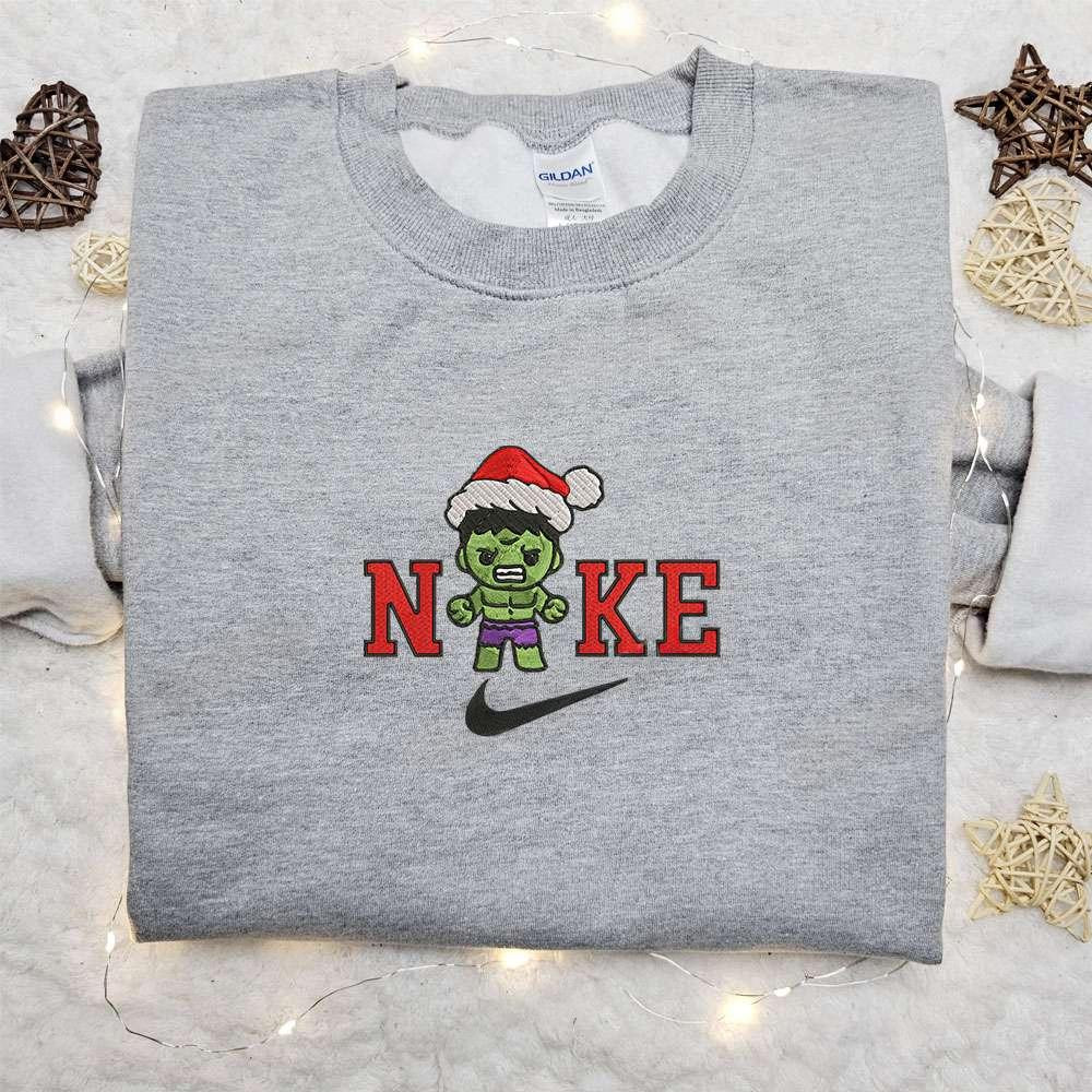 Chibi Hulk Xmas Hat x Nike Christmas Embroidered Sweatshirt Movie Merry Christmas Embroidered Shirt Best Christmas Day Gift Ideas