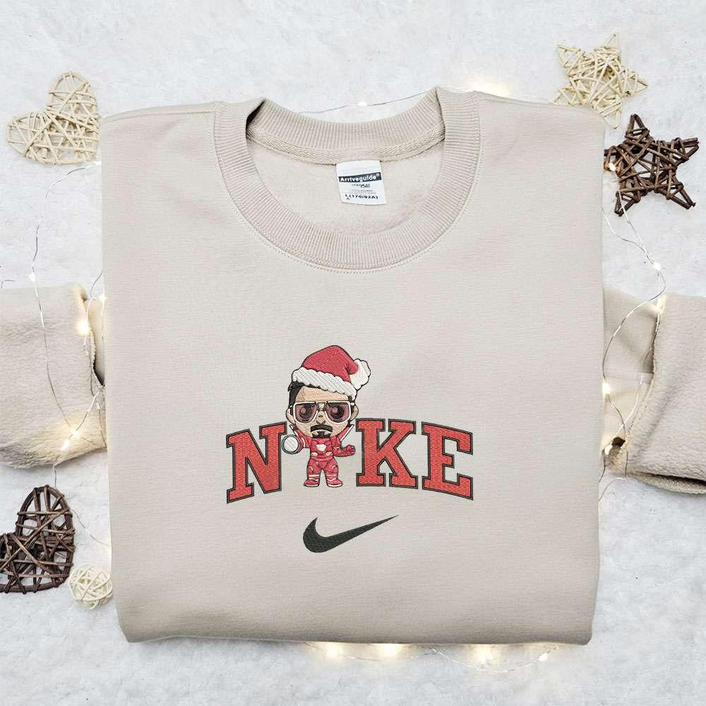 Chibi Iron Man x Nike Christmas Embroidered Sweatshirt Characters Movie Merry Christmas Embroidered Shirt Best Christmas Day Gift Ideas