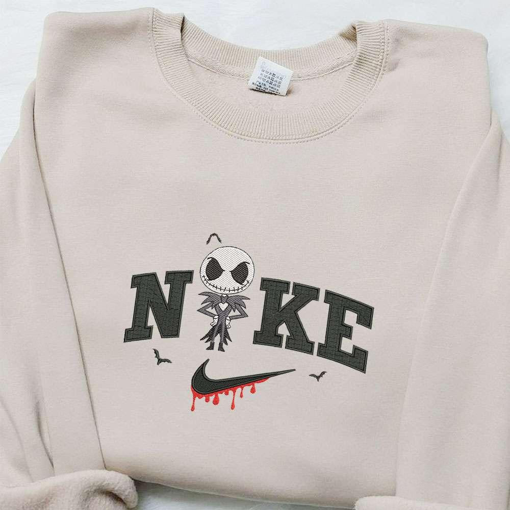 Chibi Jack Skellington x Nike Embroidered Sweatshirt Horror Movie Halloween Embroidered Shirt Best Halloween Gift Ideas