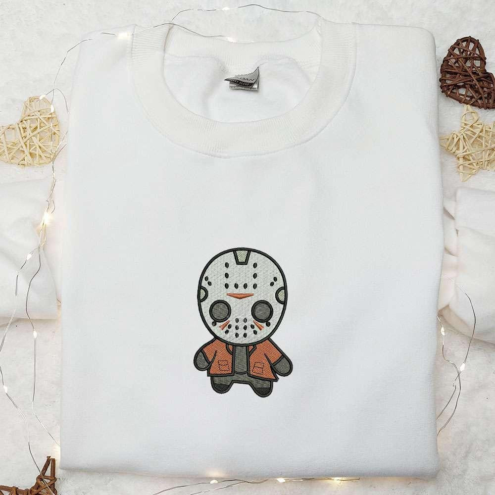 Chibi Jason Embroidered Hoodie Friday the 13th Horror Characters Embroidered Sweatshirt Funny Halloween Embroidered T shirt