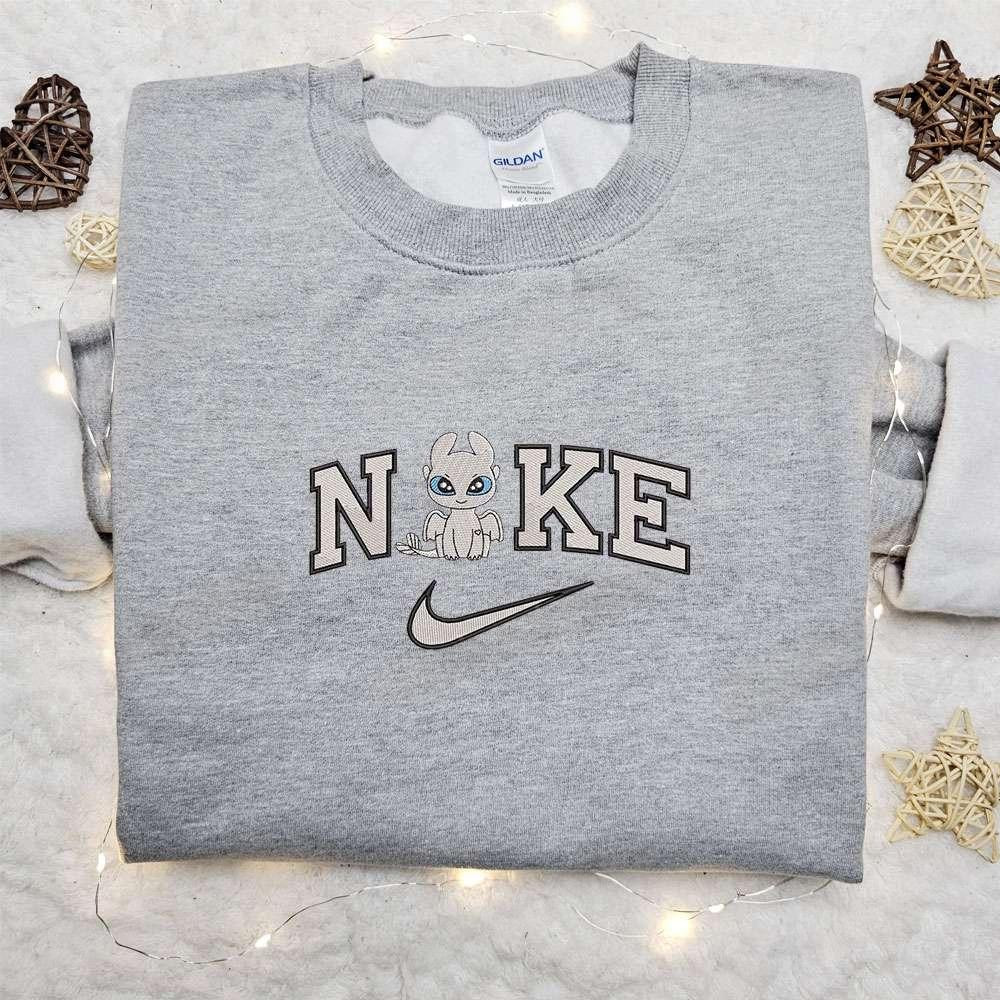 Chibi Light Fury x Nike Embroidered Sweatshirt Walt Disney Characters Embroidered Shirt Best Birthday Gift Ideas for Family