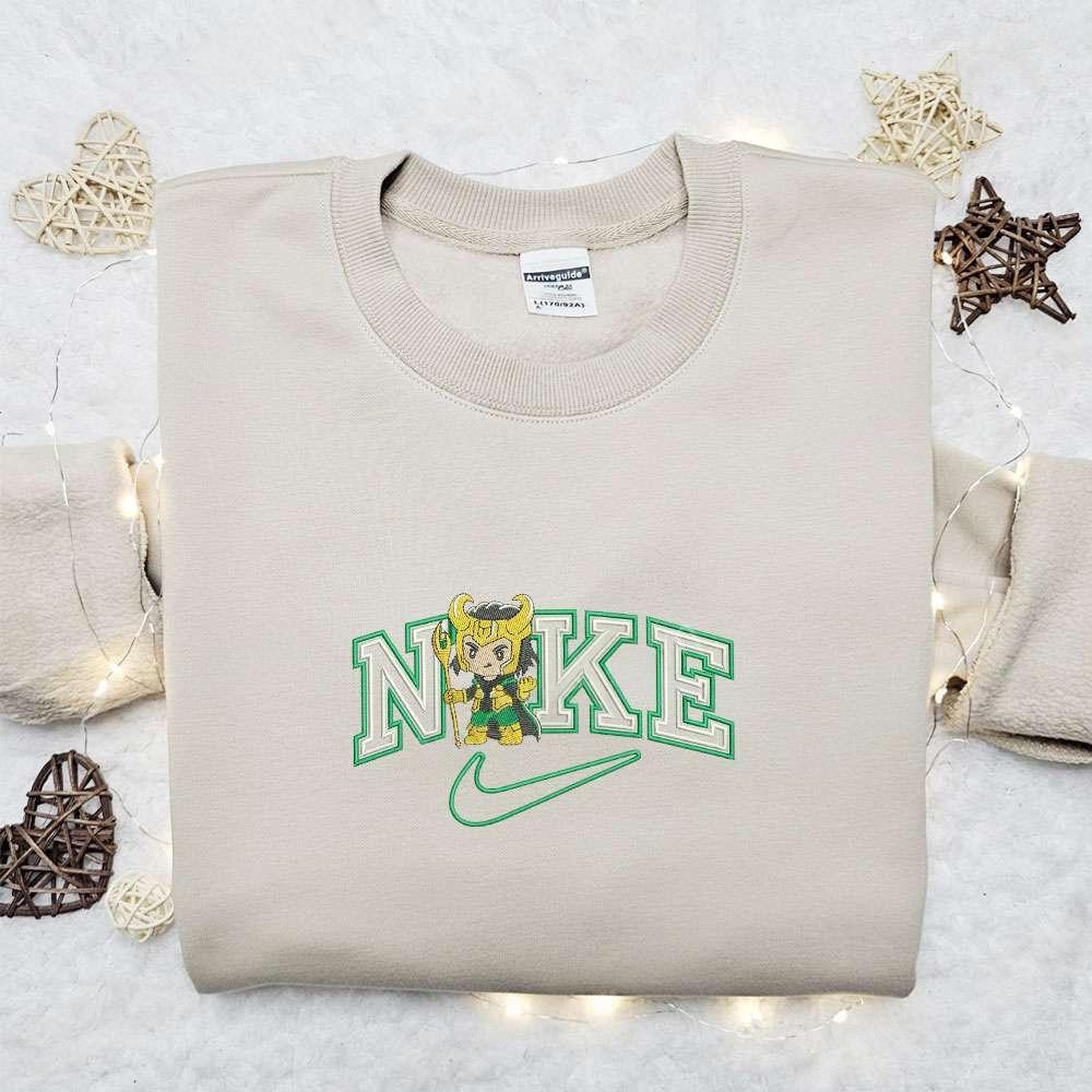 Chibi Loki x Nike Embroidered Shirt Marvel Superhero Movie Embroidered Hoodie Best Gift Idea