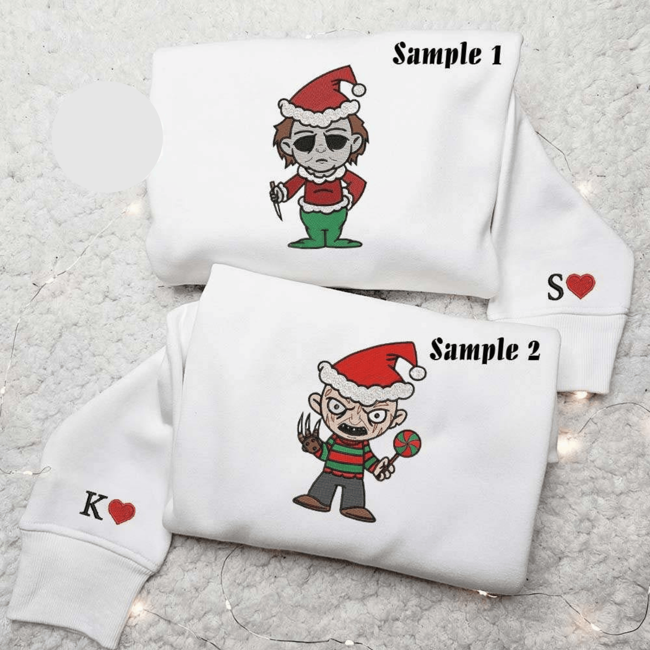 Chibi Michael Myers And Freddy Krueger Horror Christmas Halloween Embroidered Couples Shirts