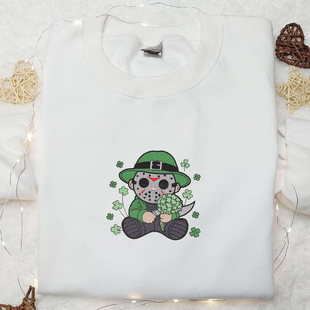 Chibi Michael Myers Shamrock Embroidered Shirt Horror Movie Embroidered Hoodie Saint Patricks Day Gift Ideas