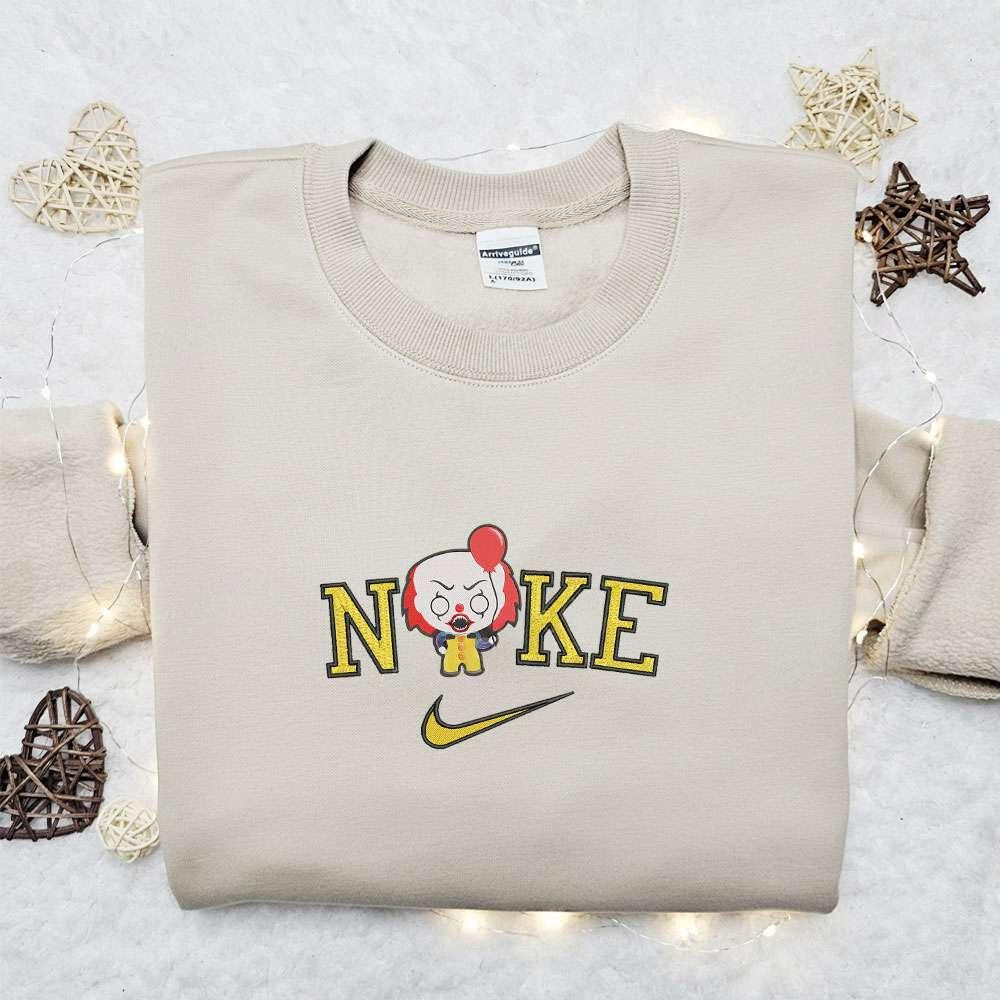 Chibi Pennywise x Nike Embroidered Sweatshirt Horror Movie Halloween Embroidered Shirt Best Halloween Gift Ideas