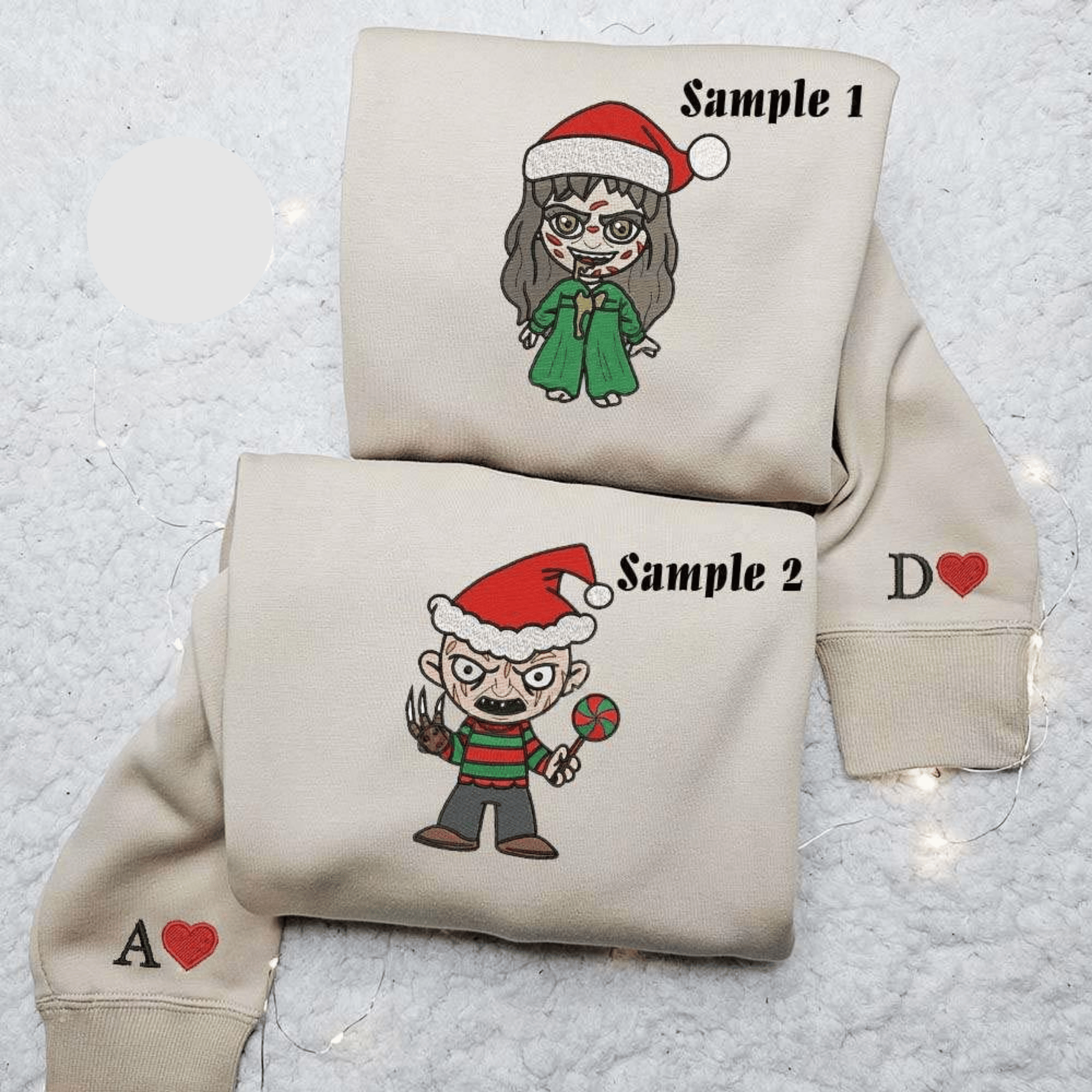 Chibi Regan And Freddy Krueger Horror Christmas Halloween Embroidered Couples Shirts