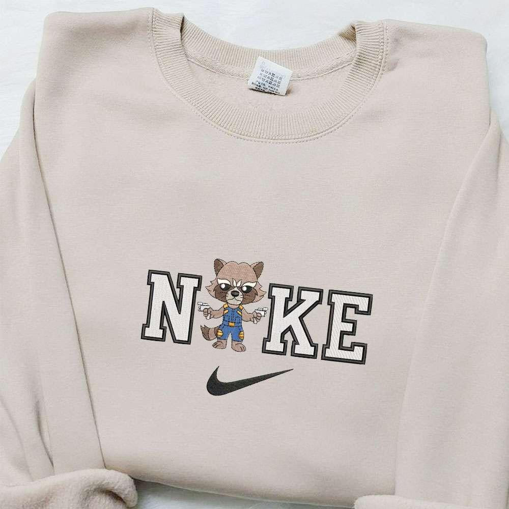 Chibi Rocket Racoon x Nike Embroidered Shirt Marvel Characters Embroidered Hoodie Best Gifts For Family