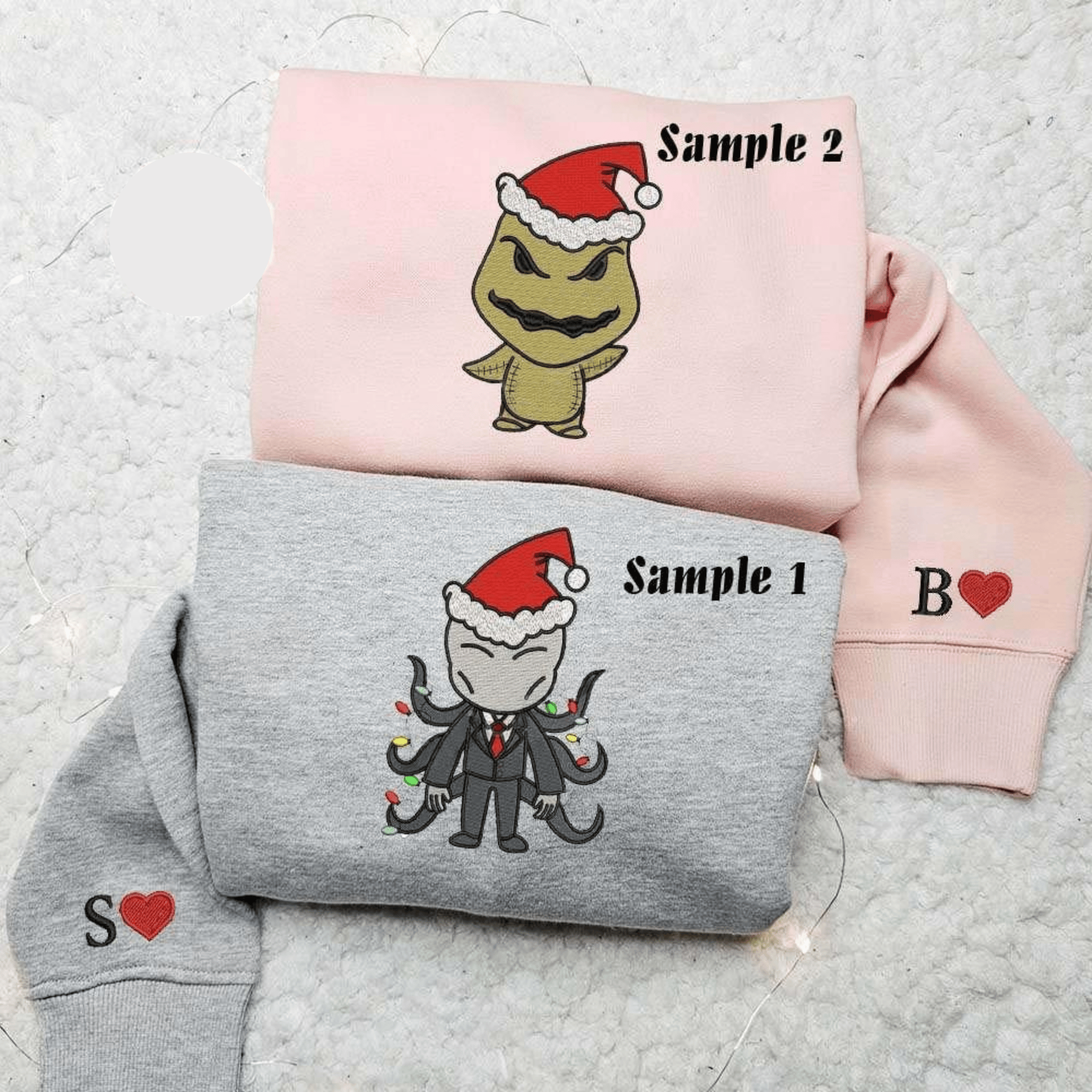 Chibi Slenderman And Oogie Boogie Horror Christmas Halloween Embroidered Couples Shirts