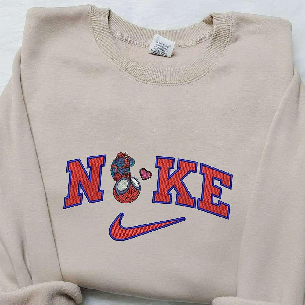 Chibi Spider Man Heart x Nike Embroidered Sweatshirt Nike Inspired Embroidered Shirt Best Gifts for Family