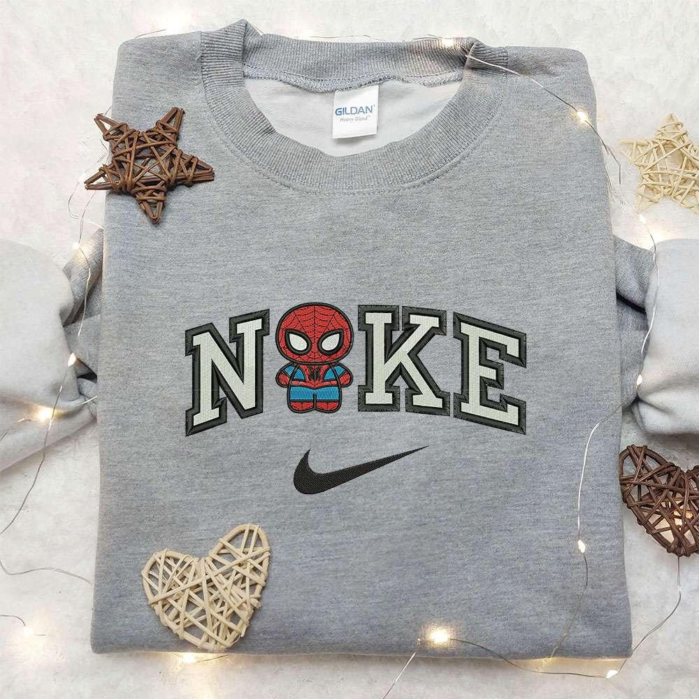 Chibi Spider Man x Nike Embroidered Sweatshirt Nike Inspired Embroidered Shirt Best Gifts for Family 1