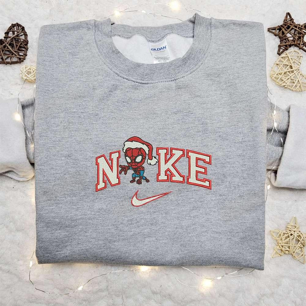Chibi Spider Man Xmas x Nike Embroidered Shirt Marvel Superhero Embroidered Hoodie Christmas Embroidered Sweatshirt