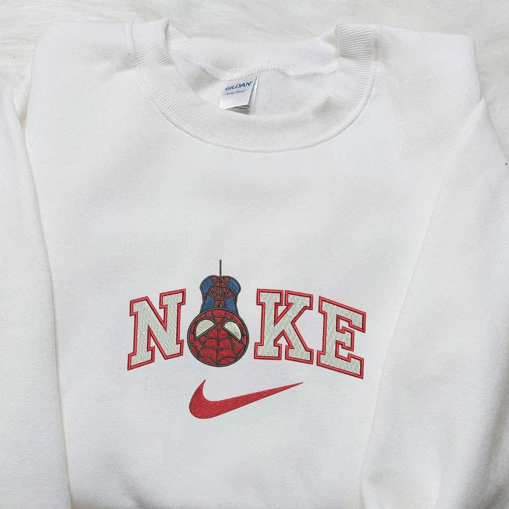 Chibi Spiderman Hanging x Nike Embroidered Shirt Marvel Superhero Movie Embroidered Hoodie Best Gift Idea