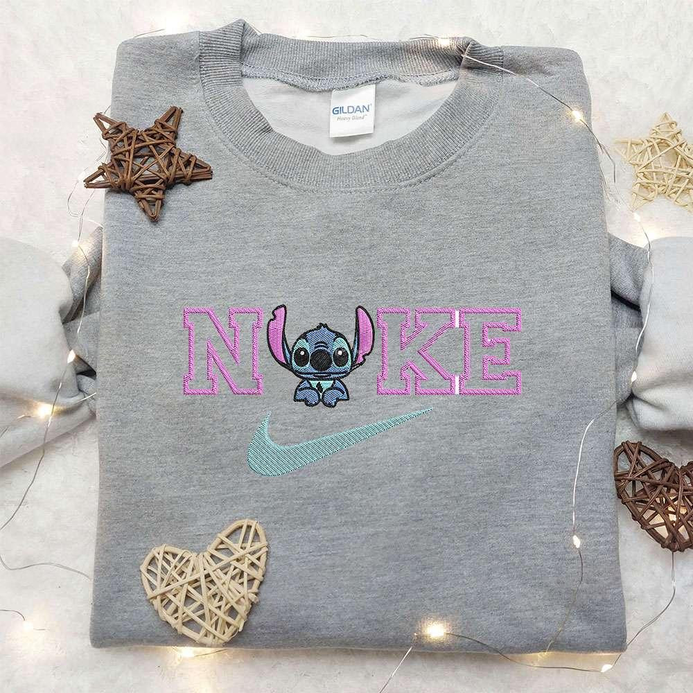 Chibi Stitch x Nike Embroidered Hoodie Lilo and Stitch disney Embroidered Shirt Nike Inspired Embroidered Shirt