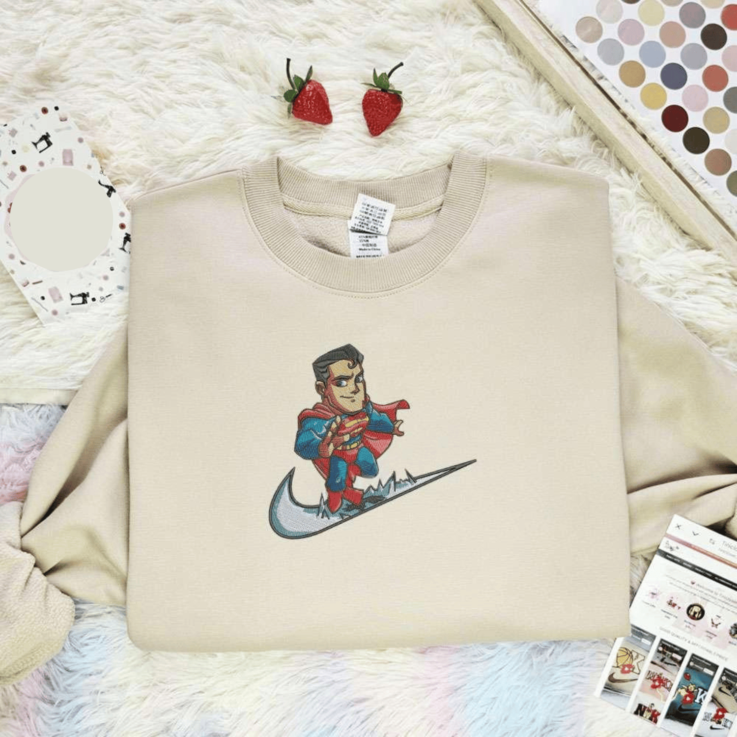 Chibi Superman Flying Embroidered Shirt Dc Characters Embroidered Hoodie, Best Gift For Fans